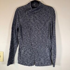 GH Bass & Co Asymmetrical Zip Knit Jacket Cardigan Blue Heathered Small